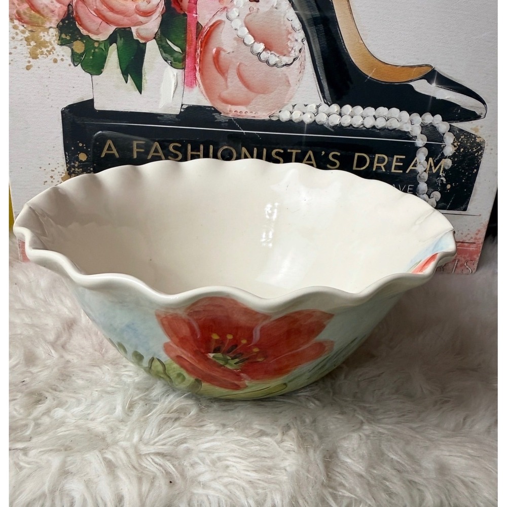 Maxcera Flowing Poppies Ceramic Serving Bowl Farmhouse Decor discontinued